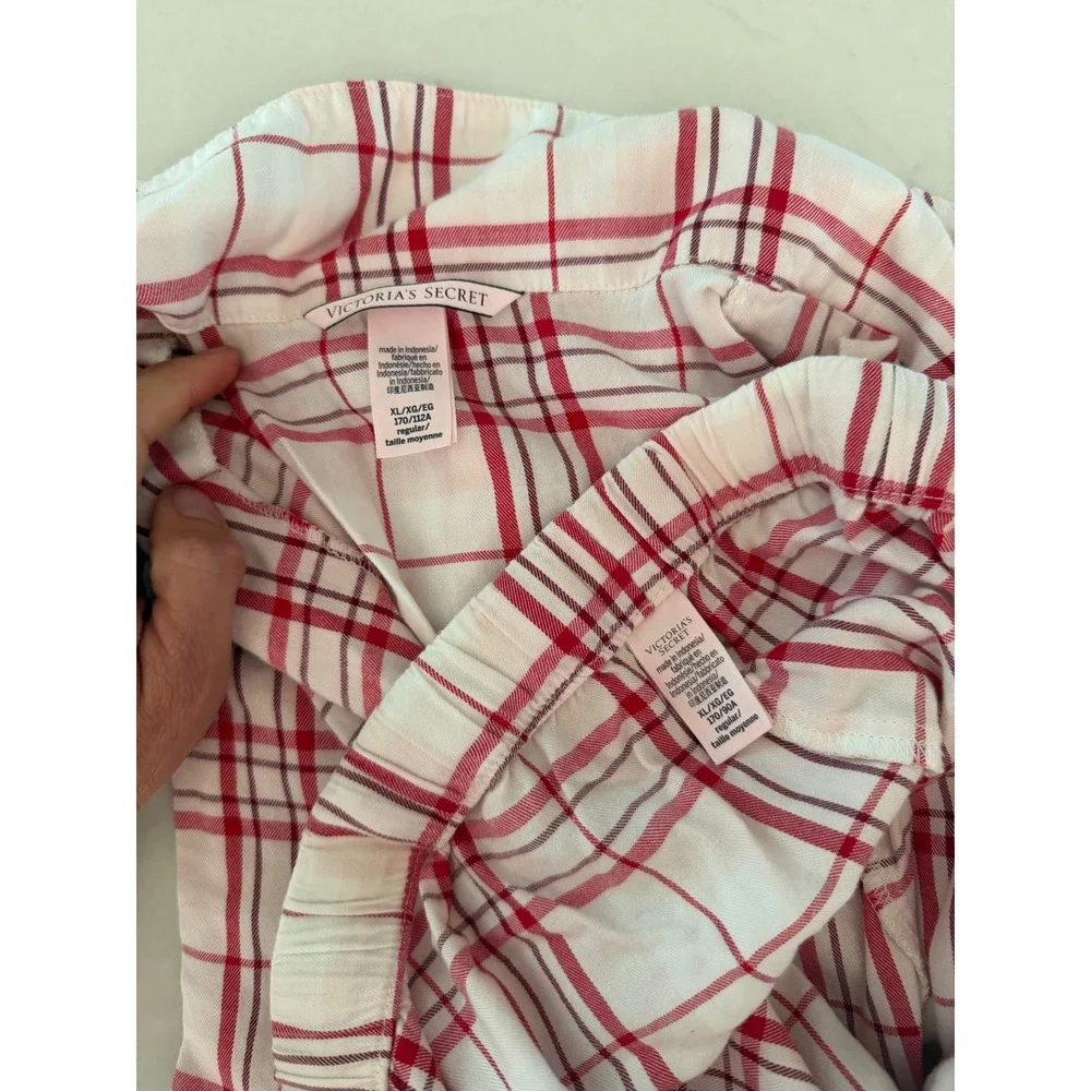 Victoria's Secret Red White Plaid Pajama Set XL Long Sleeve Button Up Pants
